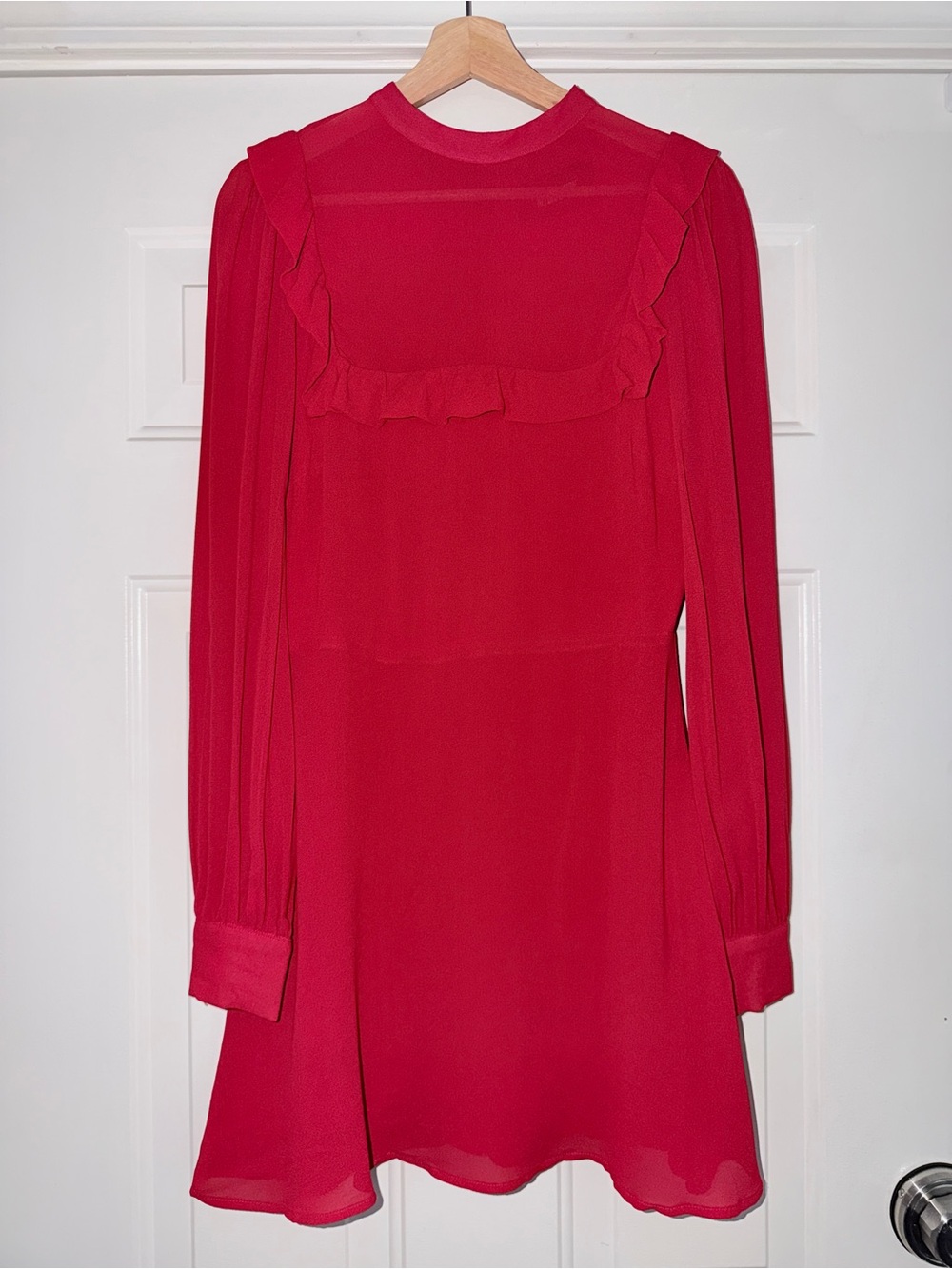 Reformation Mathilda Minidress Red Ruffle-Trim Long Sleeve Women’s Dress. Sz 6